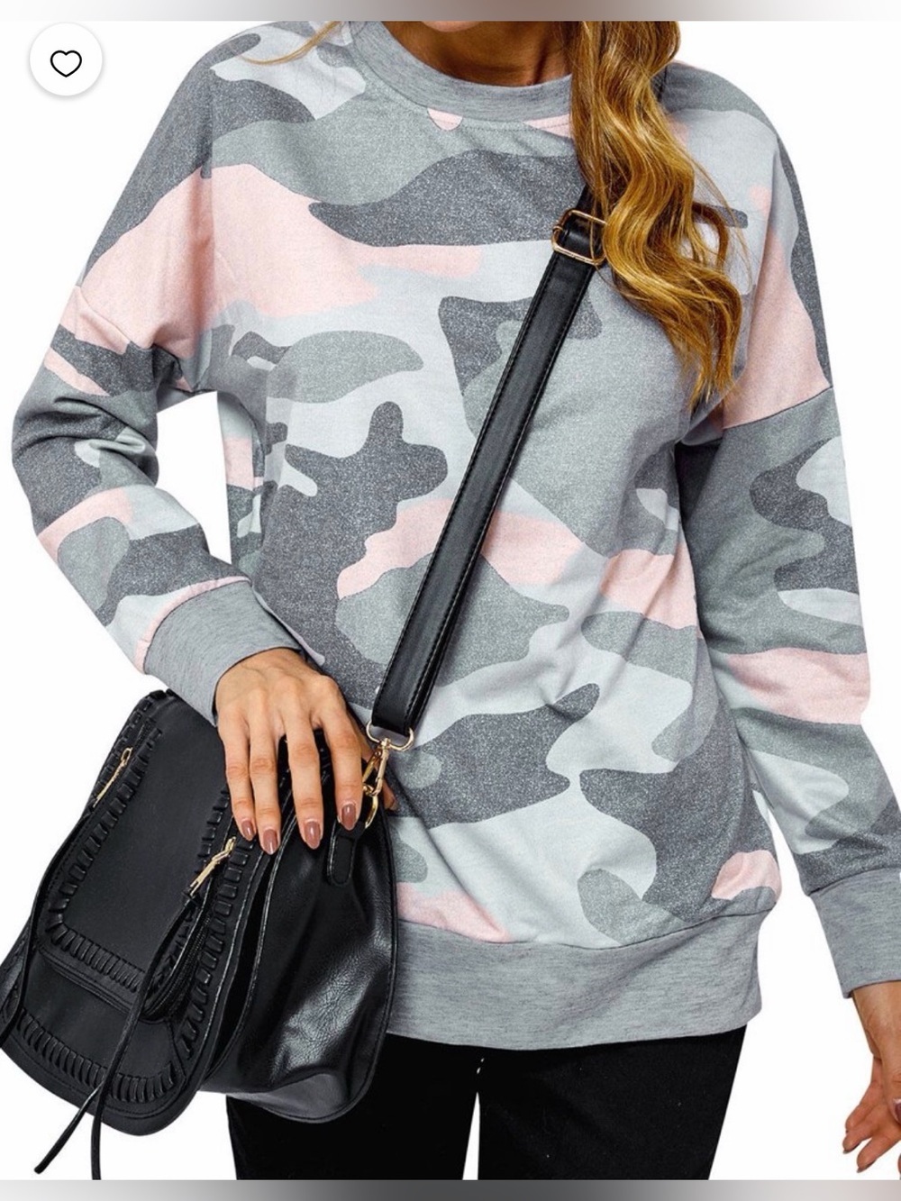 Women's Grey & Pink Camo Pullover Sweatshirt